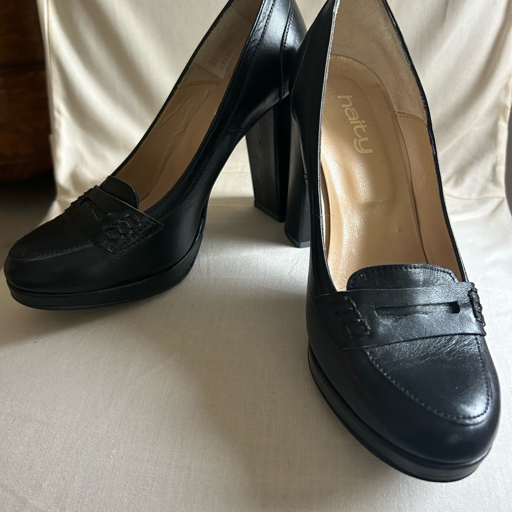Black Leather loafer style platform heels